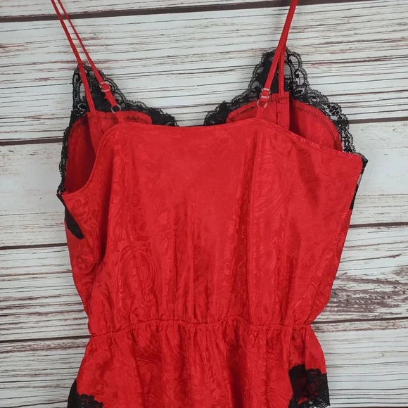 Delicates Womens Small Vintage Red&Black Floral Satin&Lace Teddy Bodysuit - Picture 7 of 9